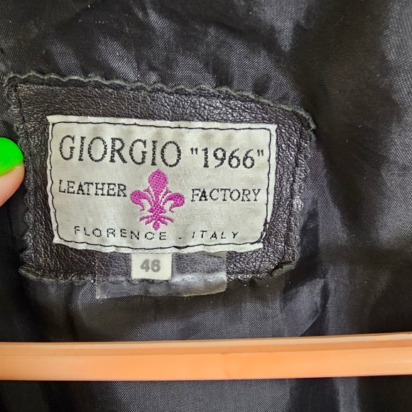 Vintage 90s Giorgio 1966 Italian Black Leather Coat Jacket Women's 46 Medium - Picture 10 of 12